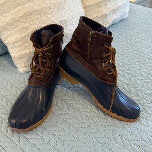 Sperry Women's Brown Leather Blue Saltwater Duck Boots Size 10